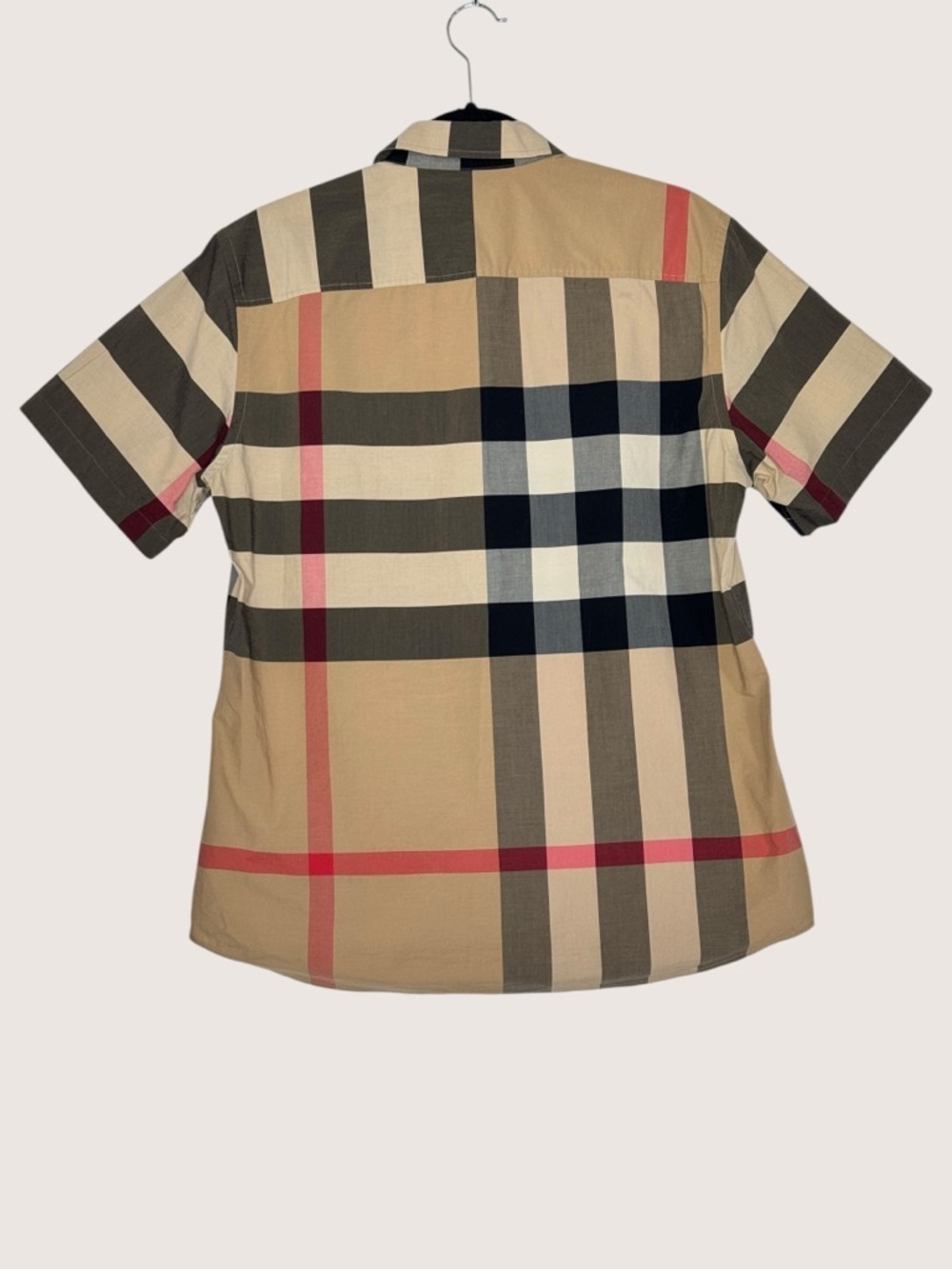 Burberry Nova Check Short Sleeve Button Up Shirt Size L Beige Plaid Cotton - Picture 4 of 15
